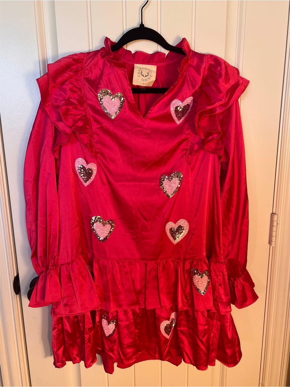 Fantastic Fawn Hot Pink Sequin Heart Ruffle Dress ($79 original) - Picture 9 of 13